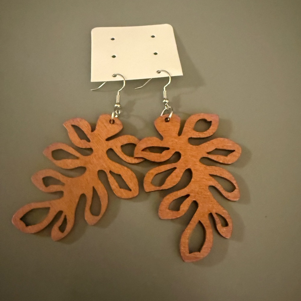 Leaf-Shaped Wooden Earrings